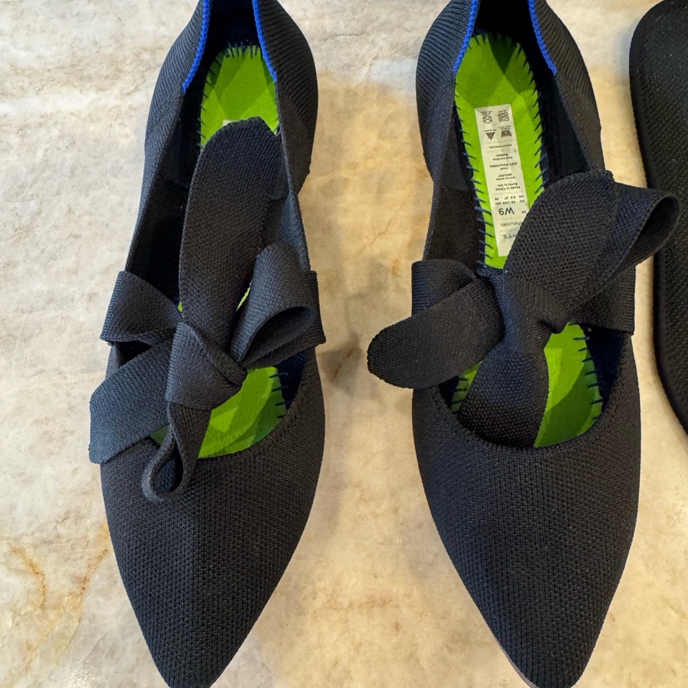 Rothy's Black Pointed Bow Flats - Picture 2 of 9